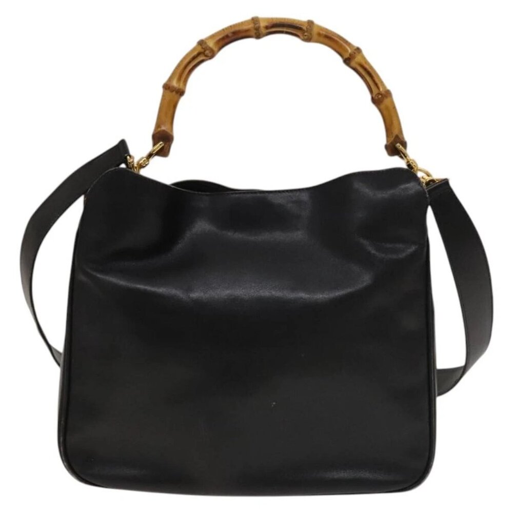 GUCCI Bamboo Hand Bag Leather 2way Black Gold - Picture 2 of 16
